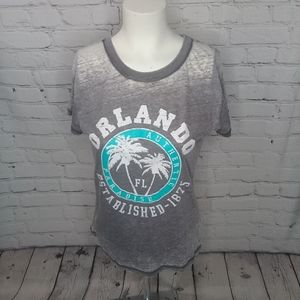 U.S Apparal Orlando FL Grey Teal Burn Out Graphic Tee Sz M